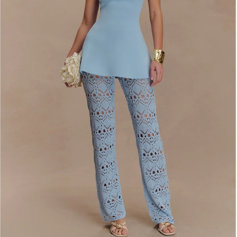 Meshki Light Blue Lace Flare Pants